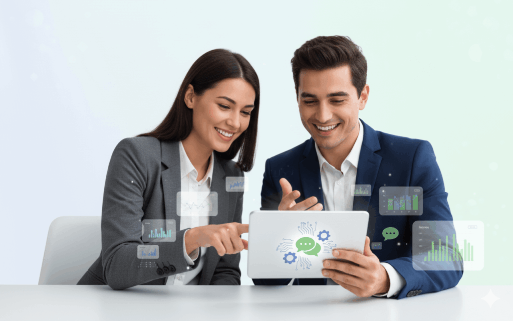 Empresarios felices automatizando su negocio